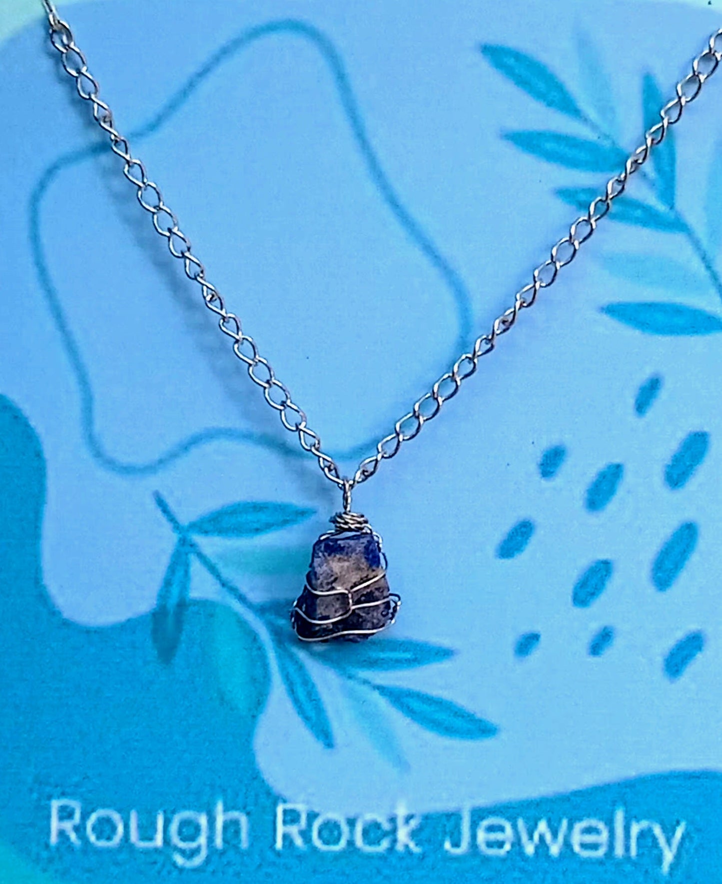 Sodalite Pendant Necklace, Stainless Steel