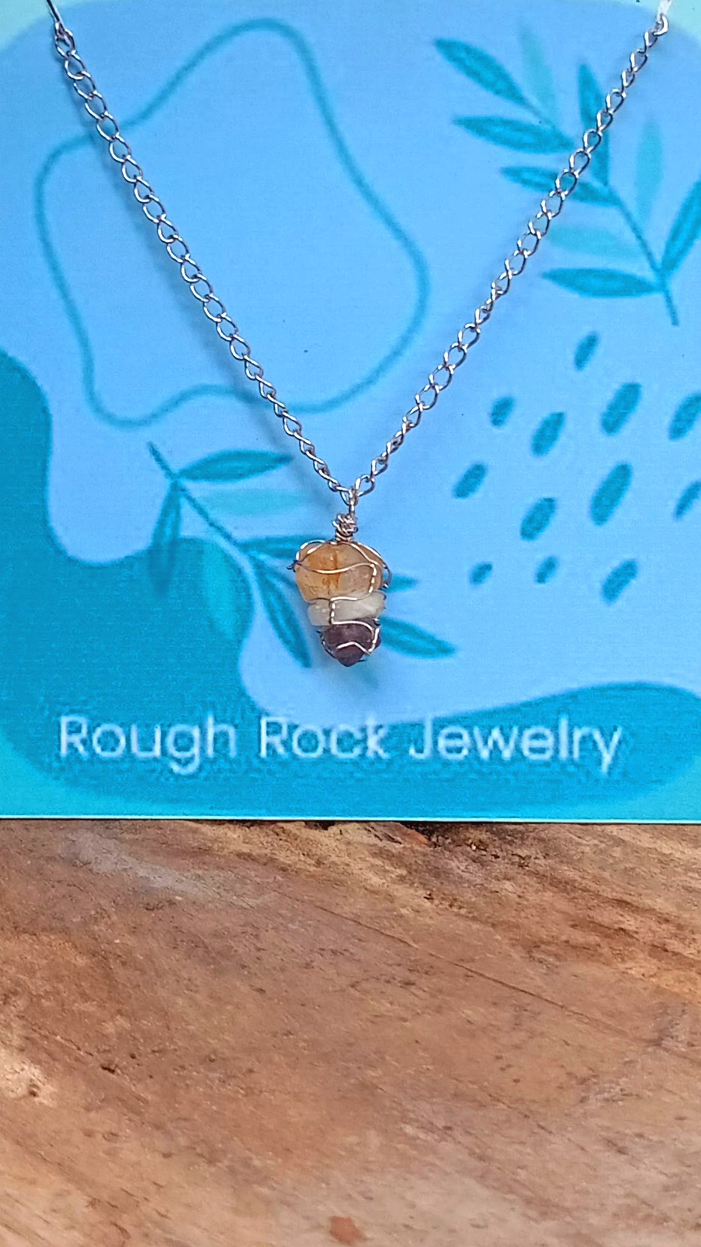 Natural Gemstone Pendant Necklace, Stainless Steel