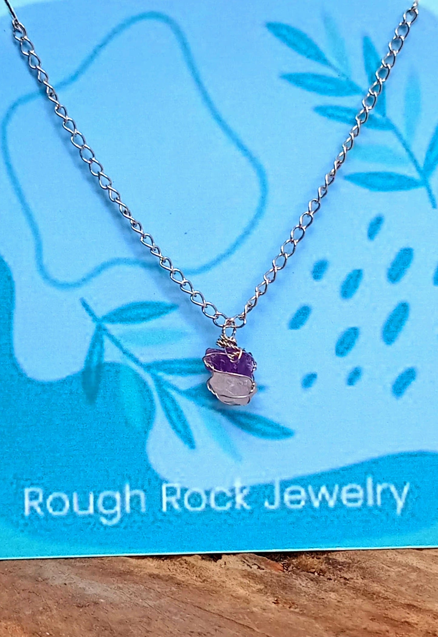 Amethyst + Rose Quartz Mixed Pendant Necklaces, Stainless Steel