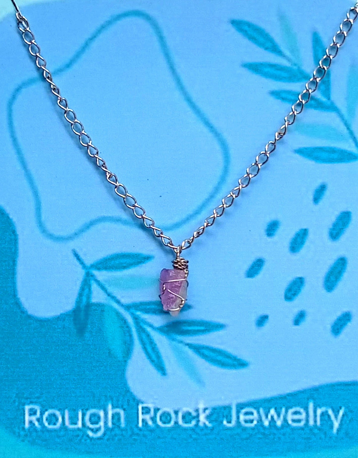 Moonstone + Amethyst Mixed Pendant Necklaces, Stainless Steel