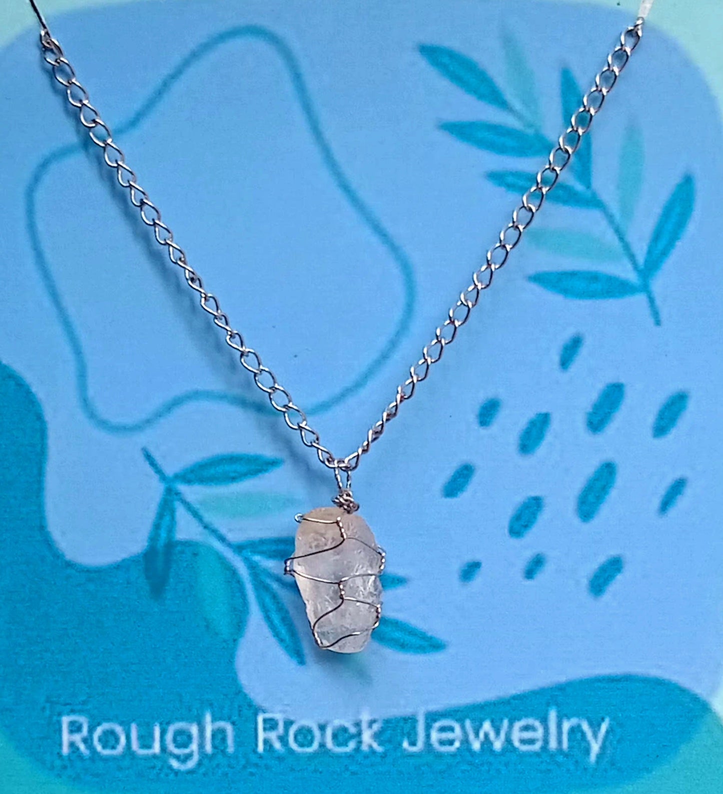 Rose Quartz Pendant Necklace, Stainless Steel