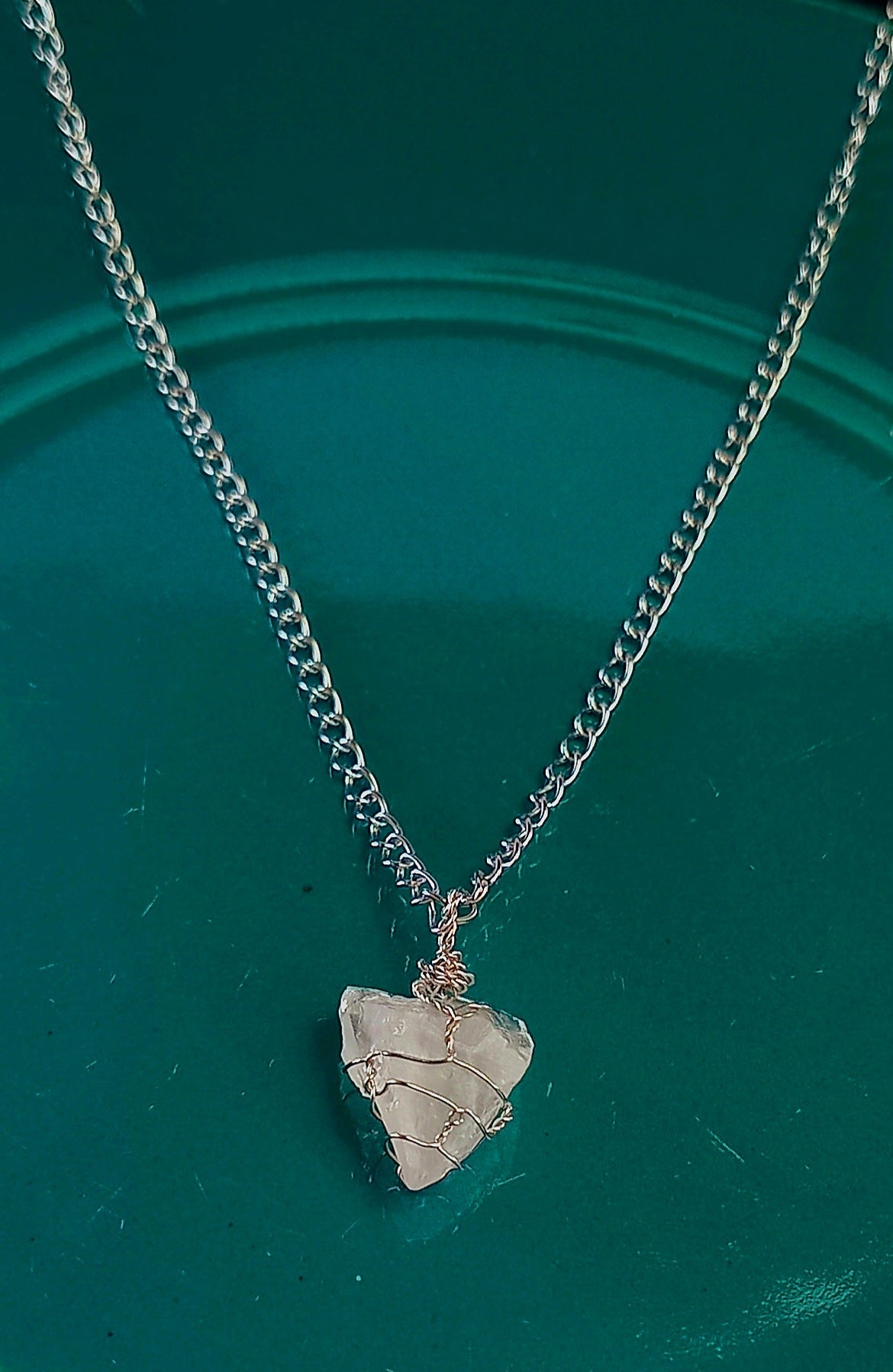 Rose Quartz Pendant Necklace, Stainless Steel