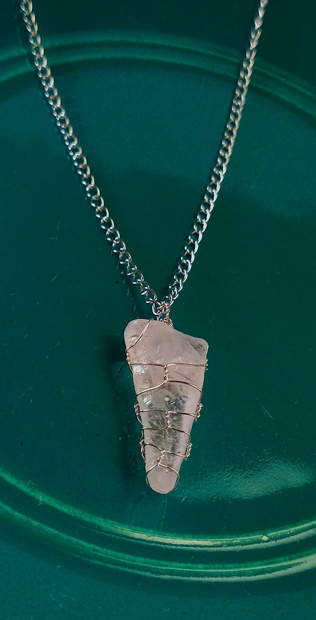 Rose Quartz Pendant Necklace, Stainless Steel