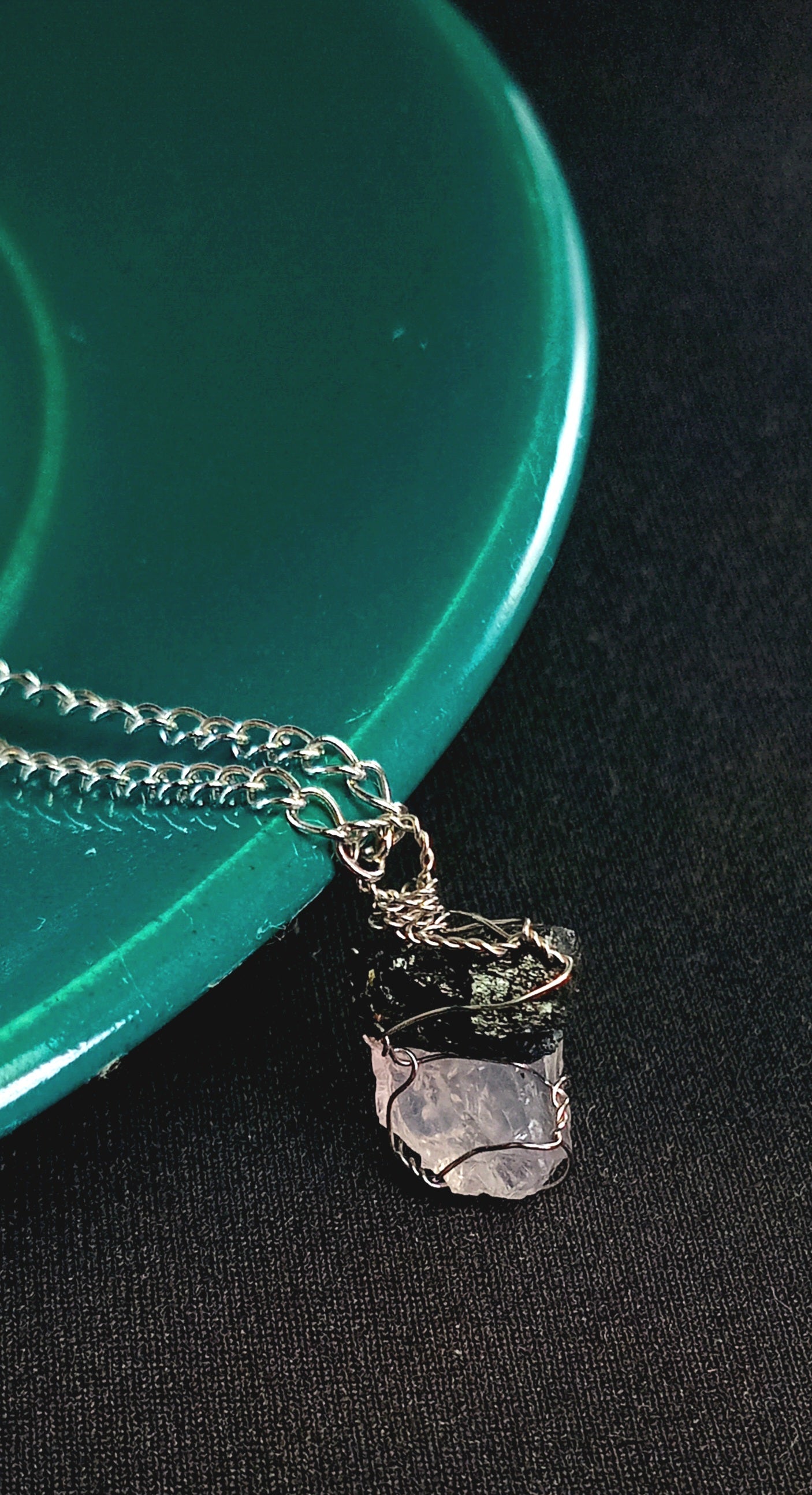 Black Tourmaline + Rose Quartz Mixed Pendant Necklaces, Stainless Steel