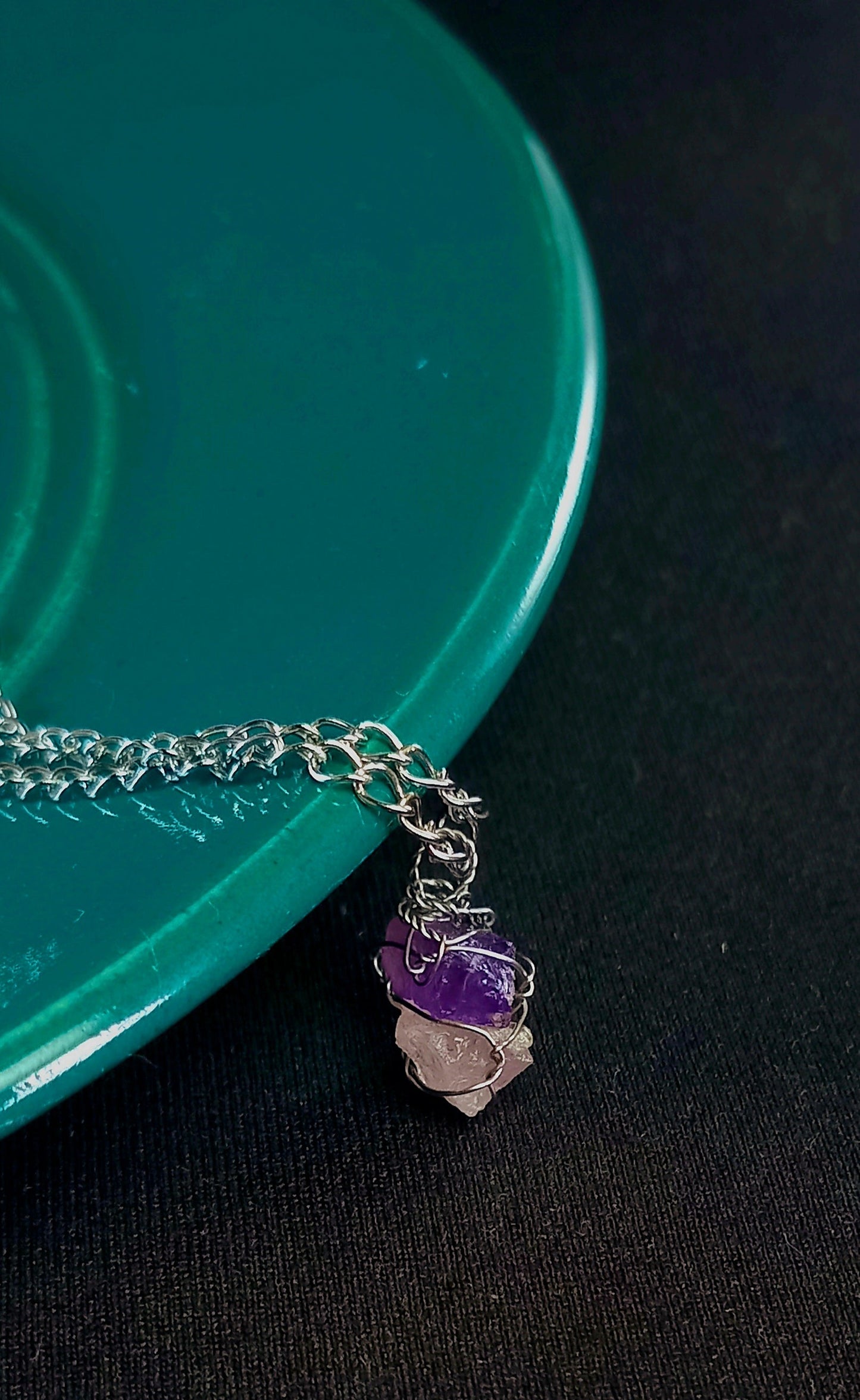 Amethyst + Rose Quartz Mixed Pendant Necklaces, Stainless Steel