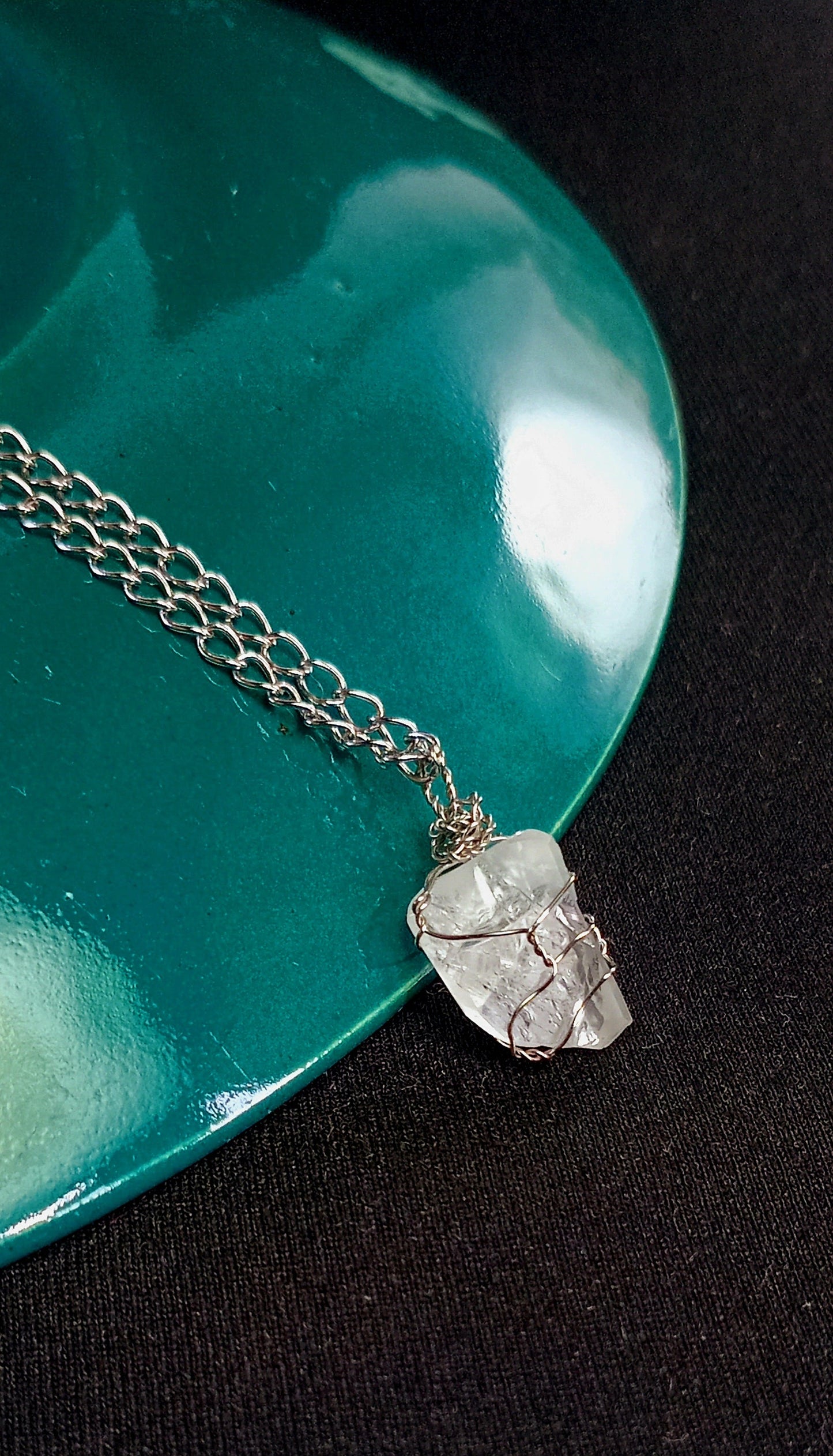 Clear Quartz Pendant Necklace, Stainless Steel