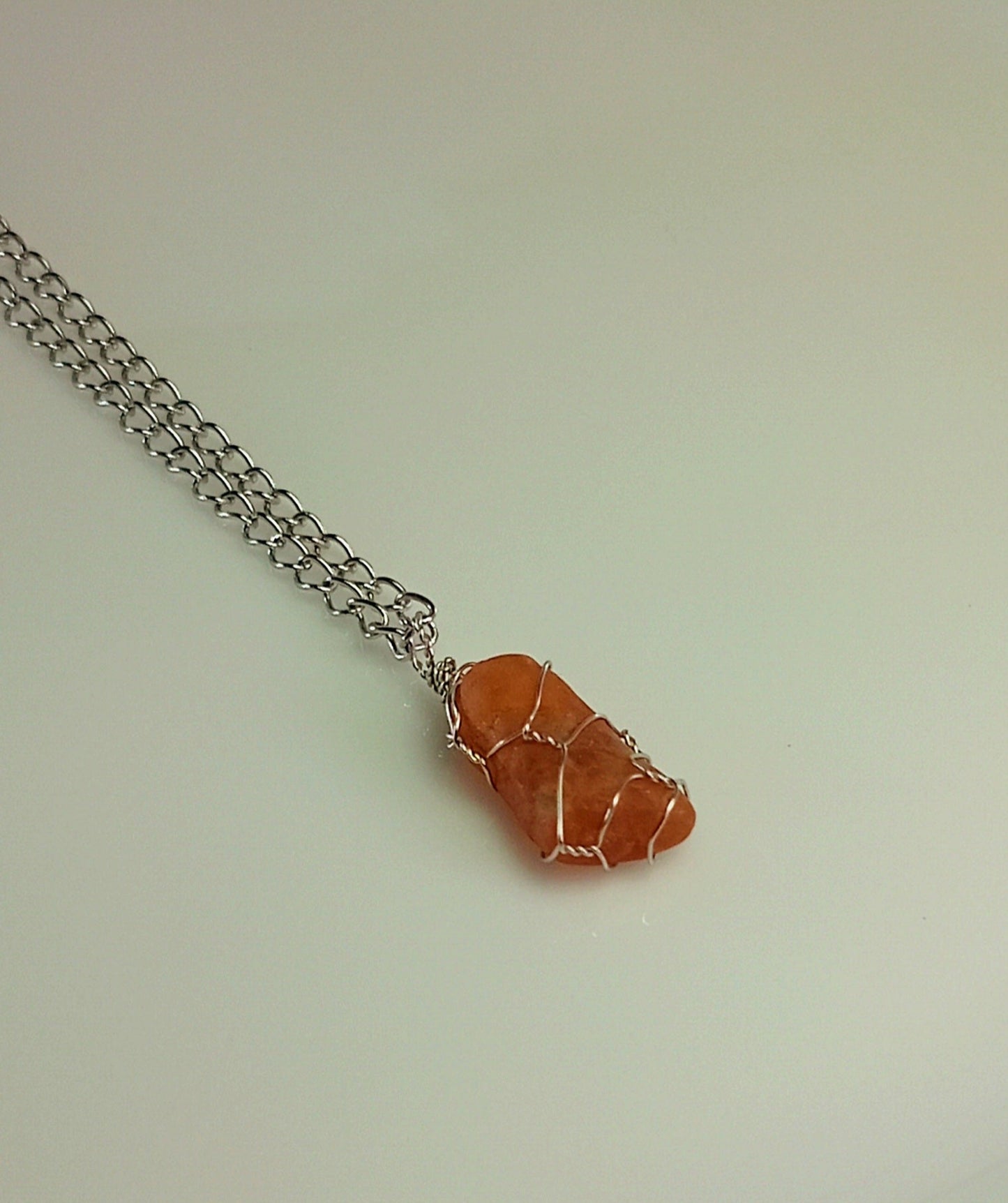 Garnet (Hessonite) Pendant Necklace, Stainless Steel