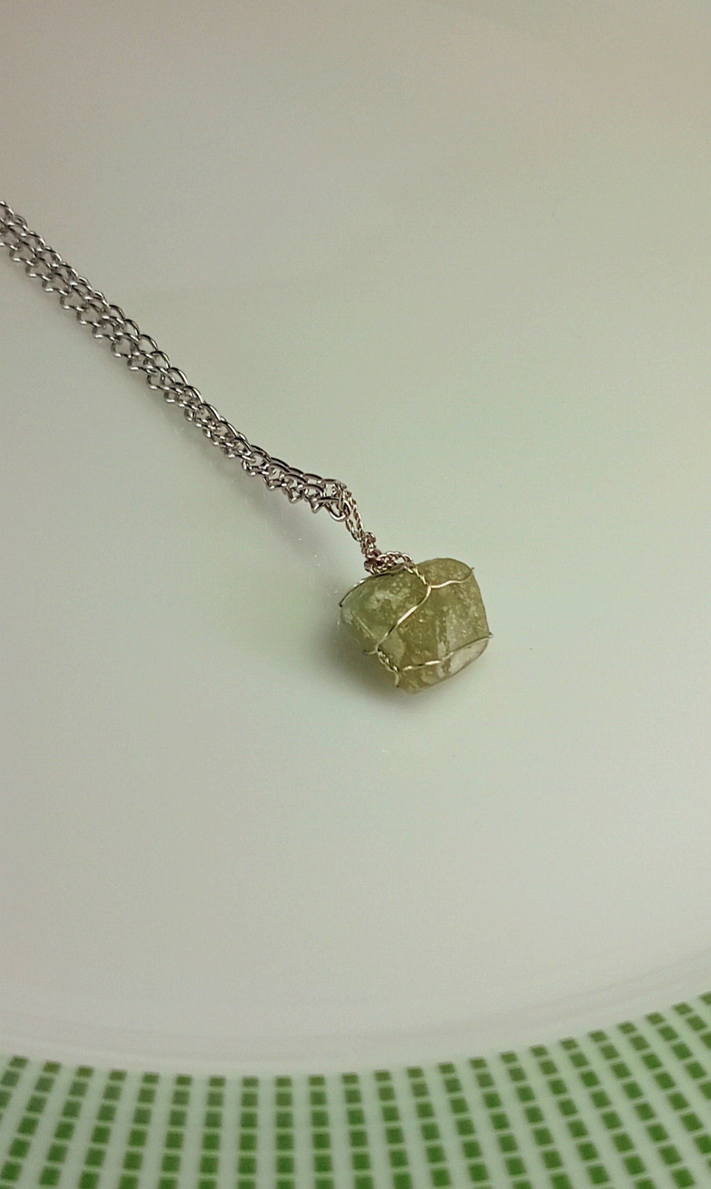Green Aventurine Pendant Necklace, Stainless Steel
