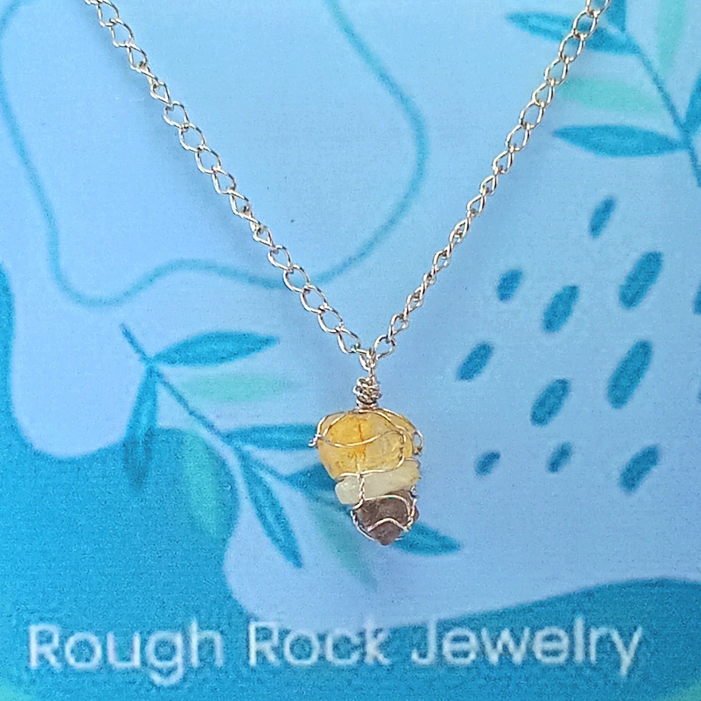 Natural Gemstone Pendant Necklace, Stainless Steel