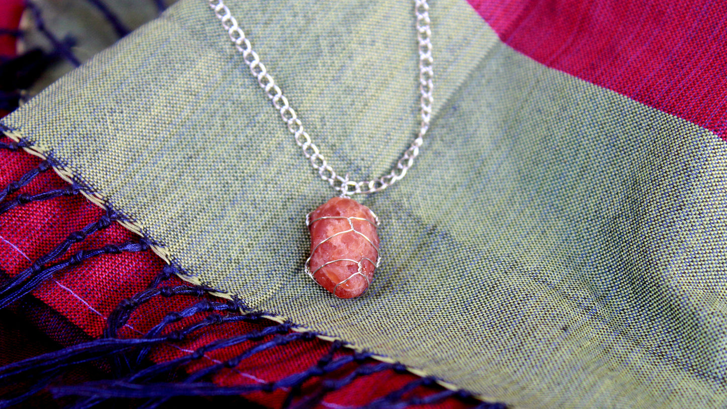 Garnet (Hessonite) Pendant Necklace with Stud Earrings, Stainless Steel