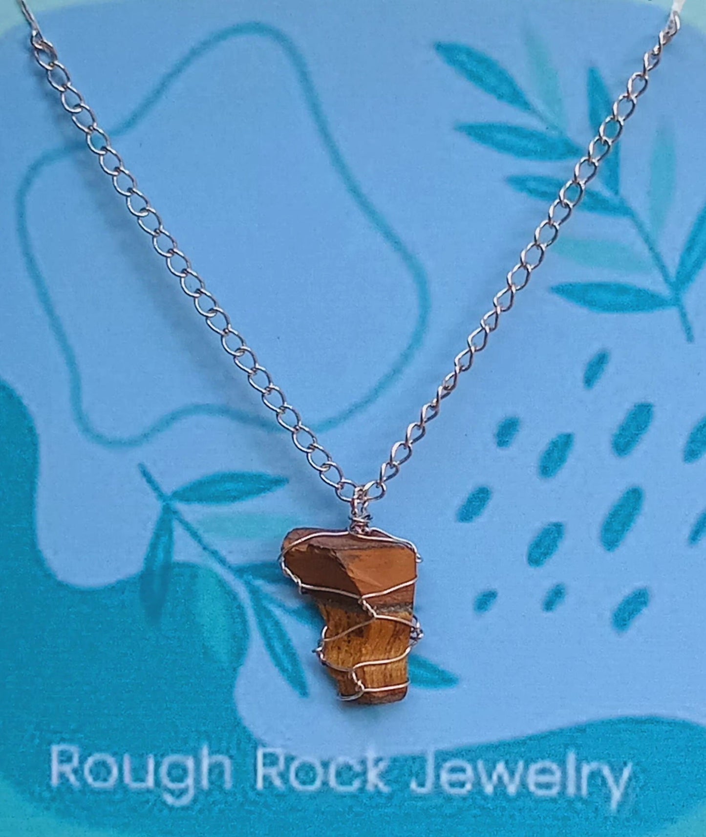 Rough Tiger Eye Pendant Necklace Stainless Steel Wired
