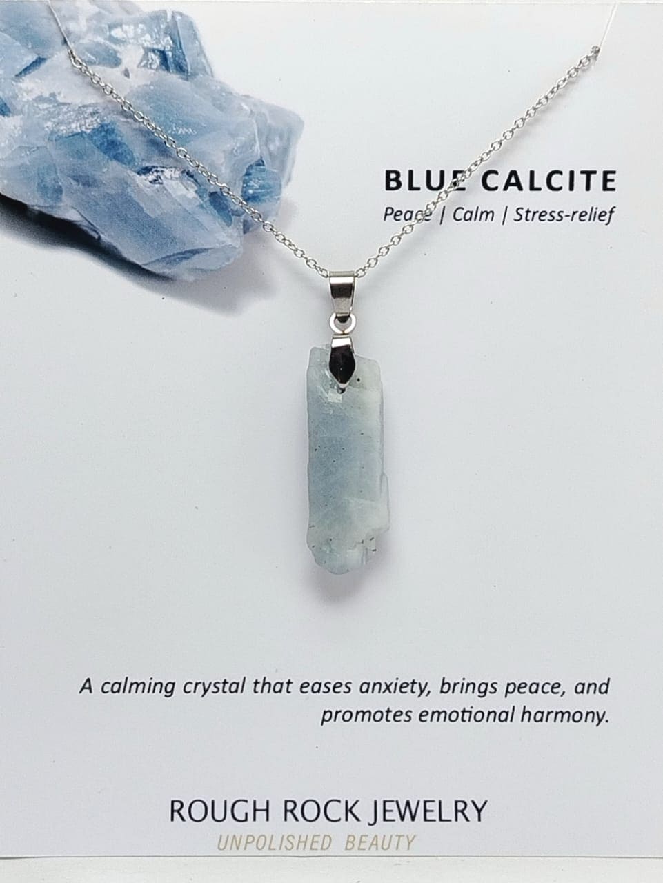 Blue Calcite Pendant Necklace, Stainless Steel