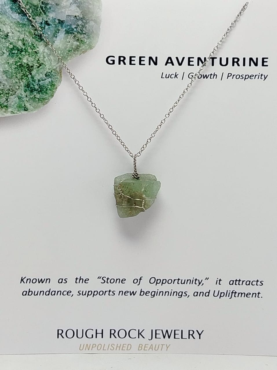 Green Aventurine Pendant Necklace, Stainless Steel