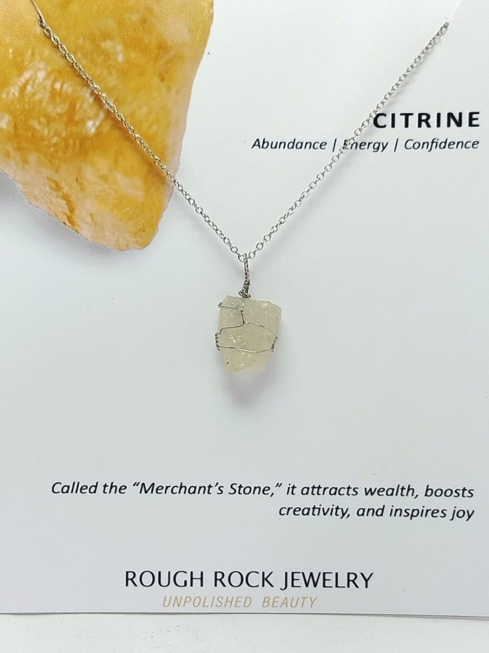 Citrine Pendant Necklace, Stainless Steel