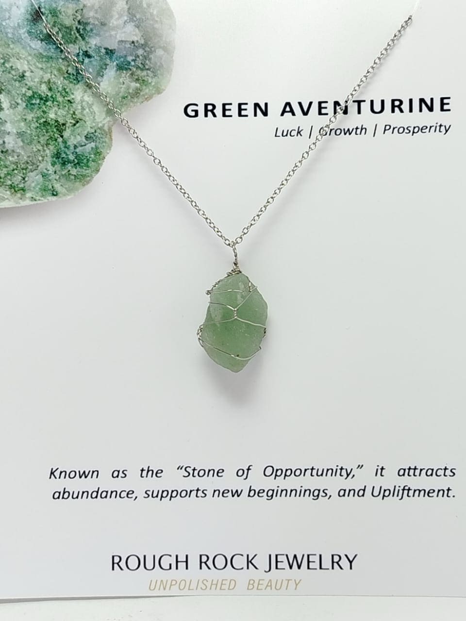 Green Aventurine Pendant Necklace, Stainless Steel