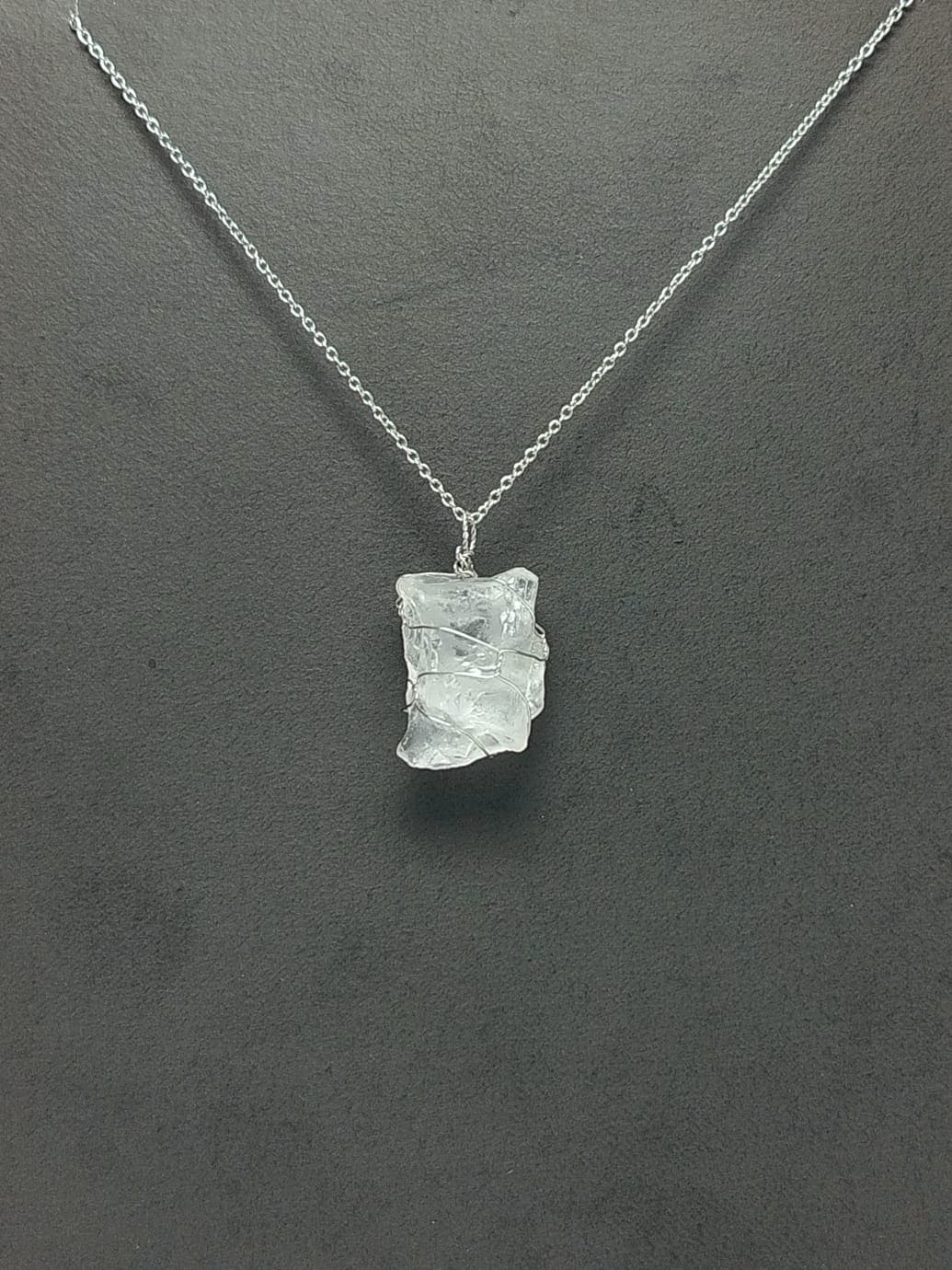 Clear Quartz Pendant Necklace, Stainless Steel