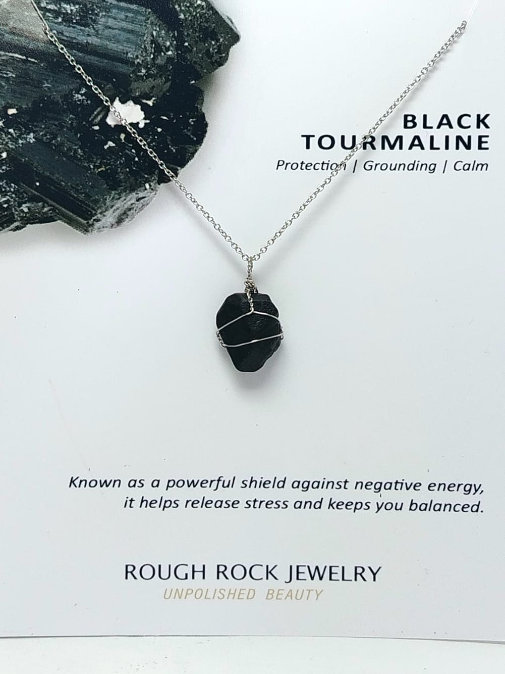 Black Tourmaline Pendant Necklaces, Stainless Steel
