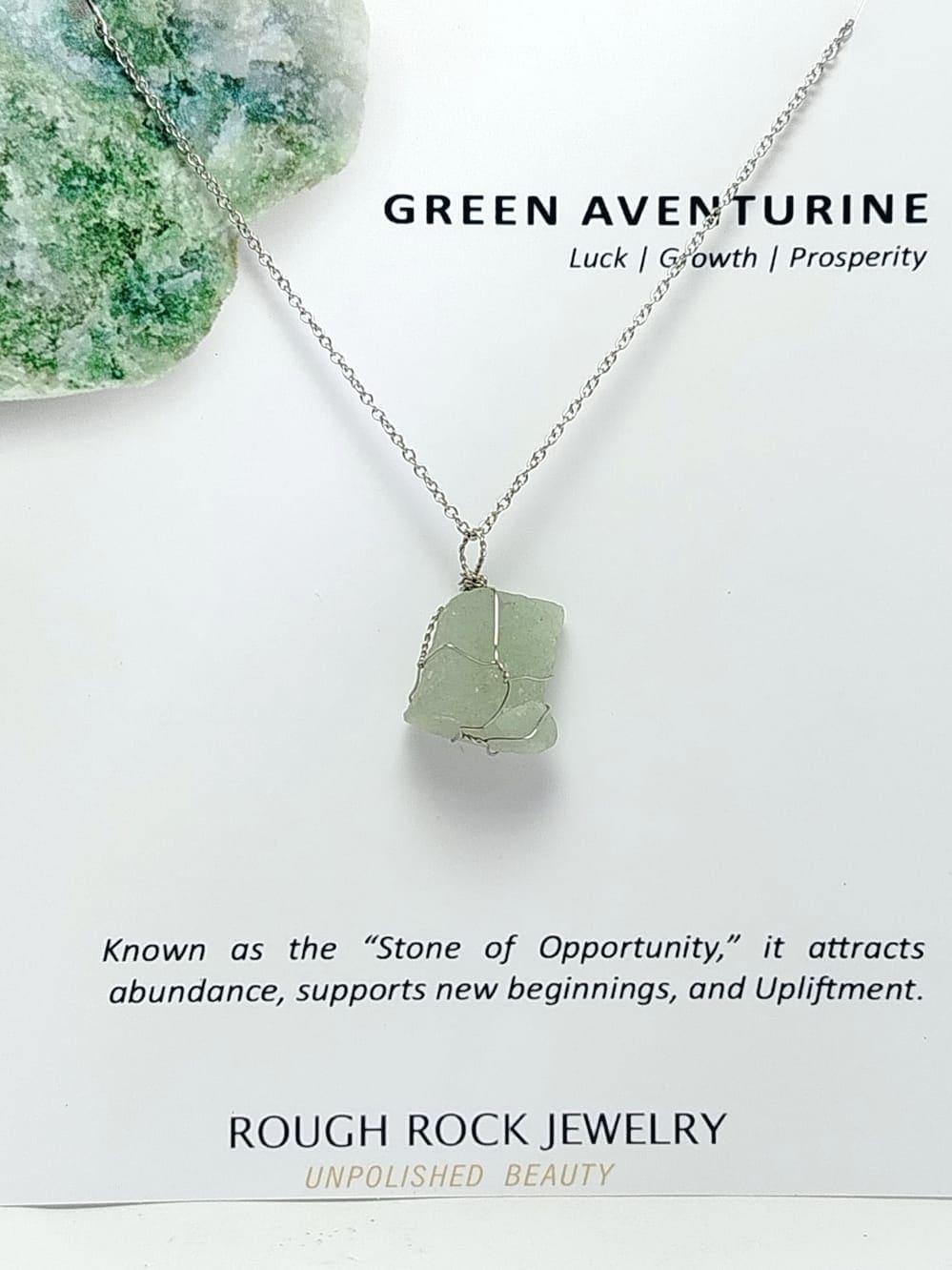 Green Aventurine Pendant Necklace, Stainless Steel