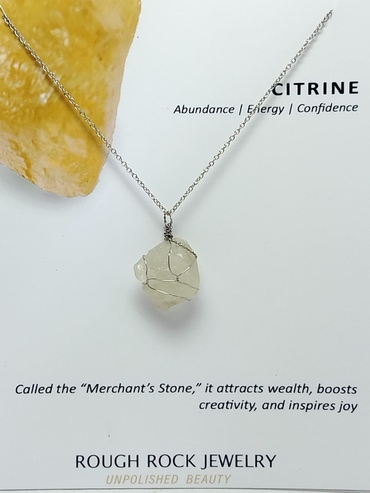 Citrine Pendant Necklace, Stainless Steel