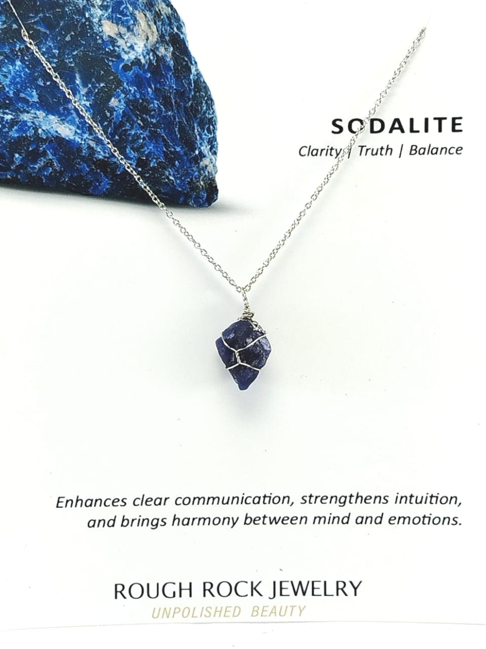 Sodalite Pendant Necklace, Stainless Steel