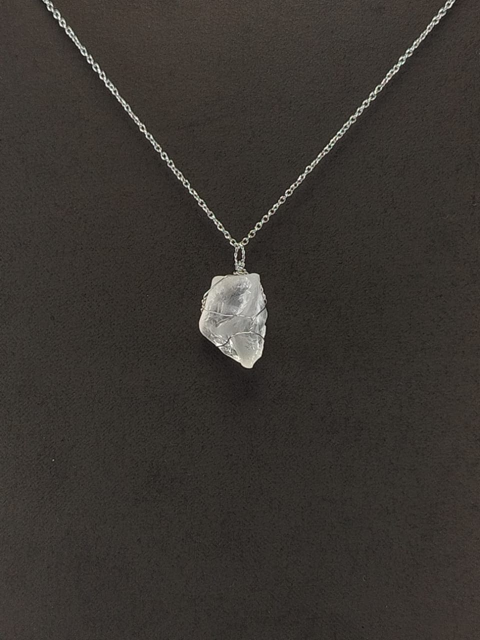 Clear Quartz Pendant Necklace, Stainless Steel