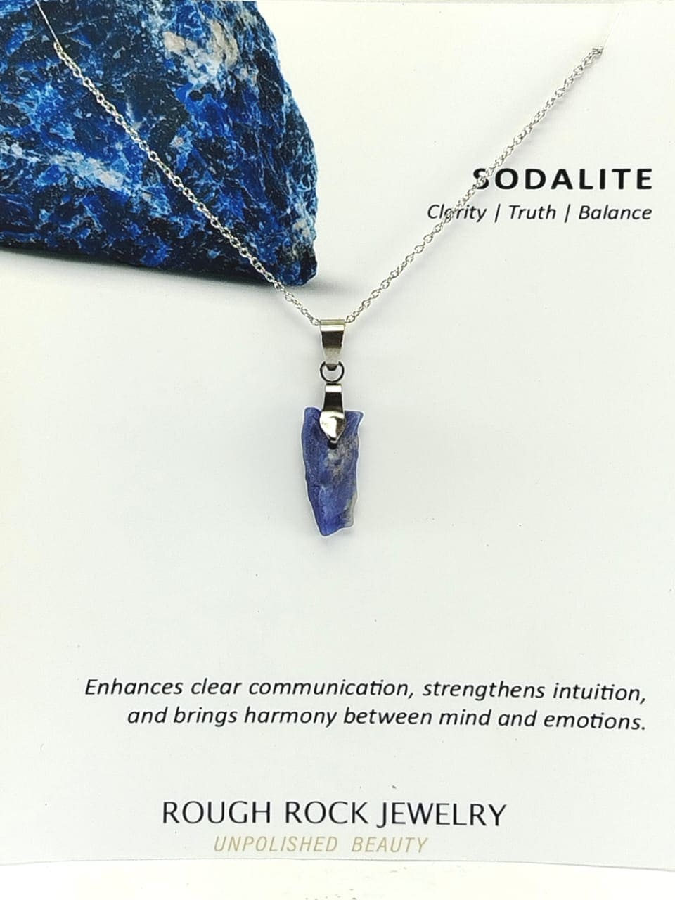 Sodalite Pendant Necklace, Stainless Steel