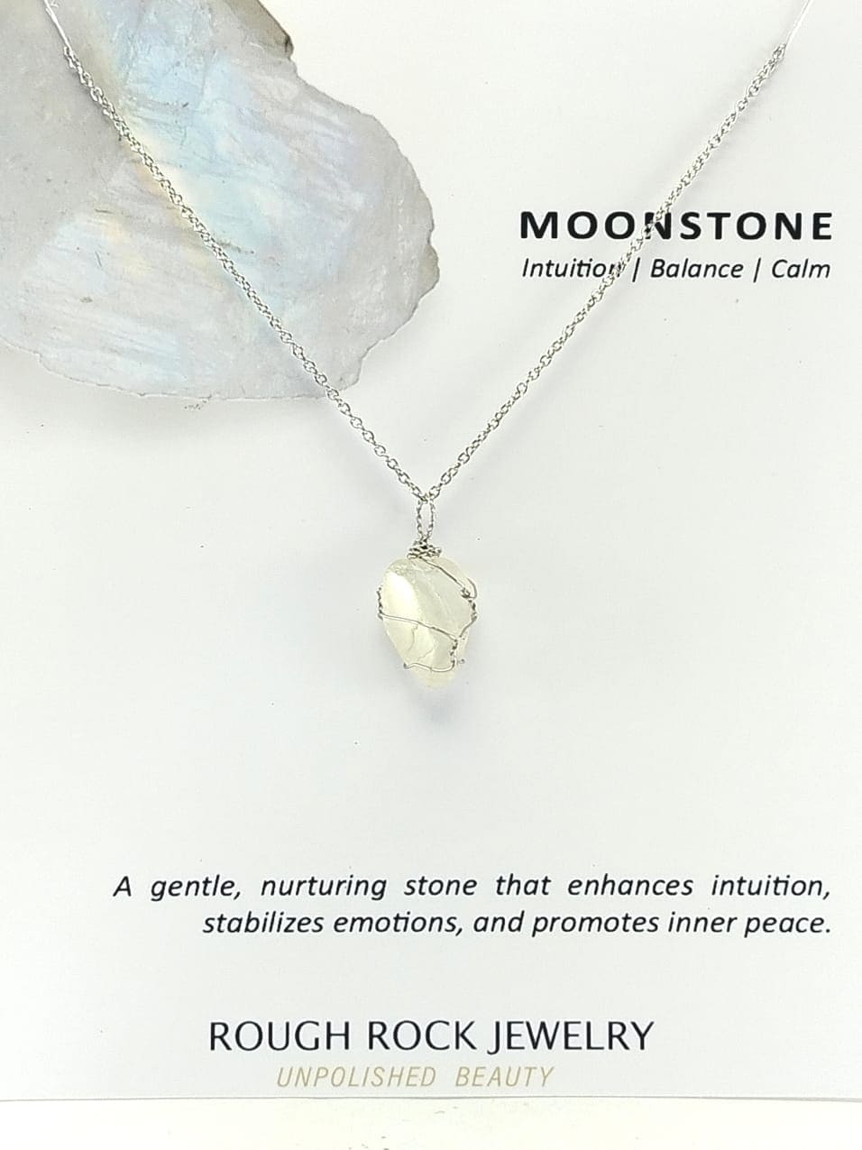 Moonstone Pendant Necklace, Stainless Steel