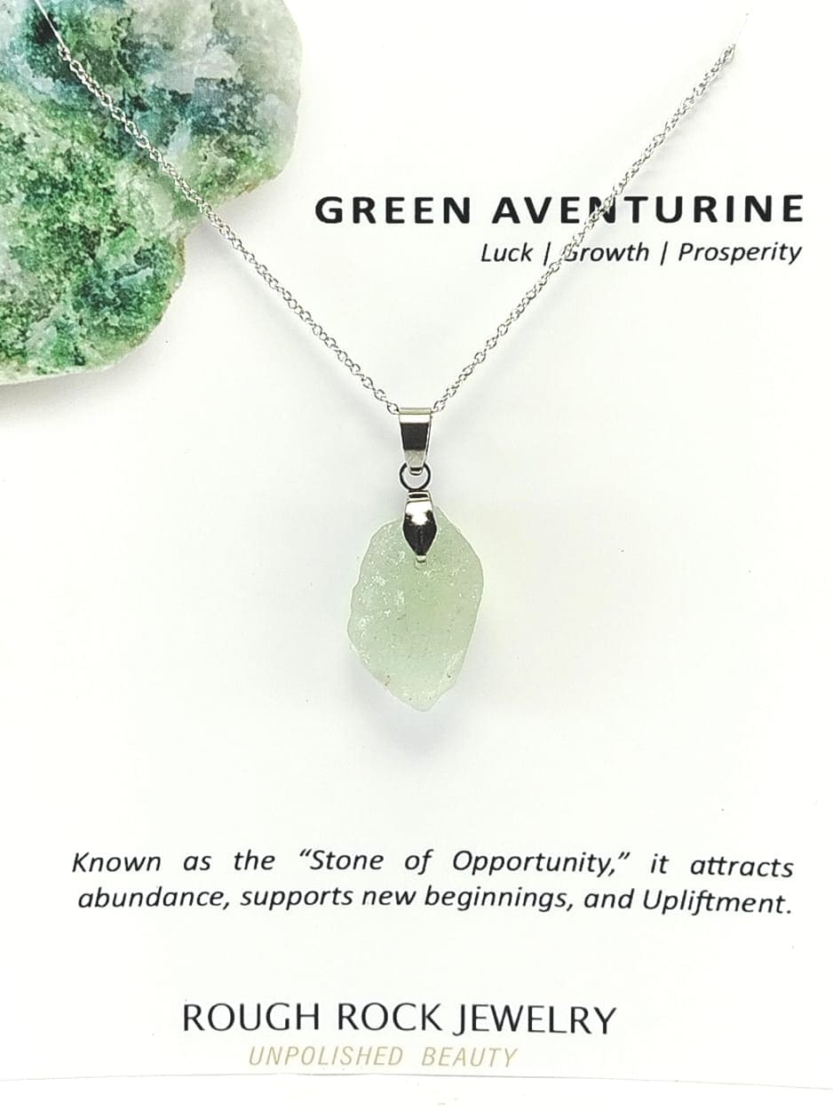 Green Aventurine Pendant Necklace, Stainless Steel