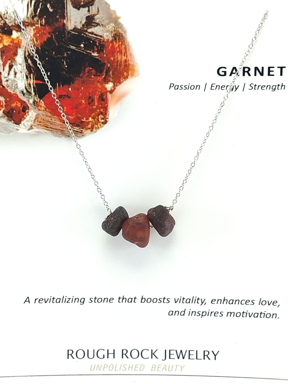 Garnet (Hessonite) Pendant Necklace, Stainless Steel