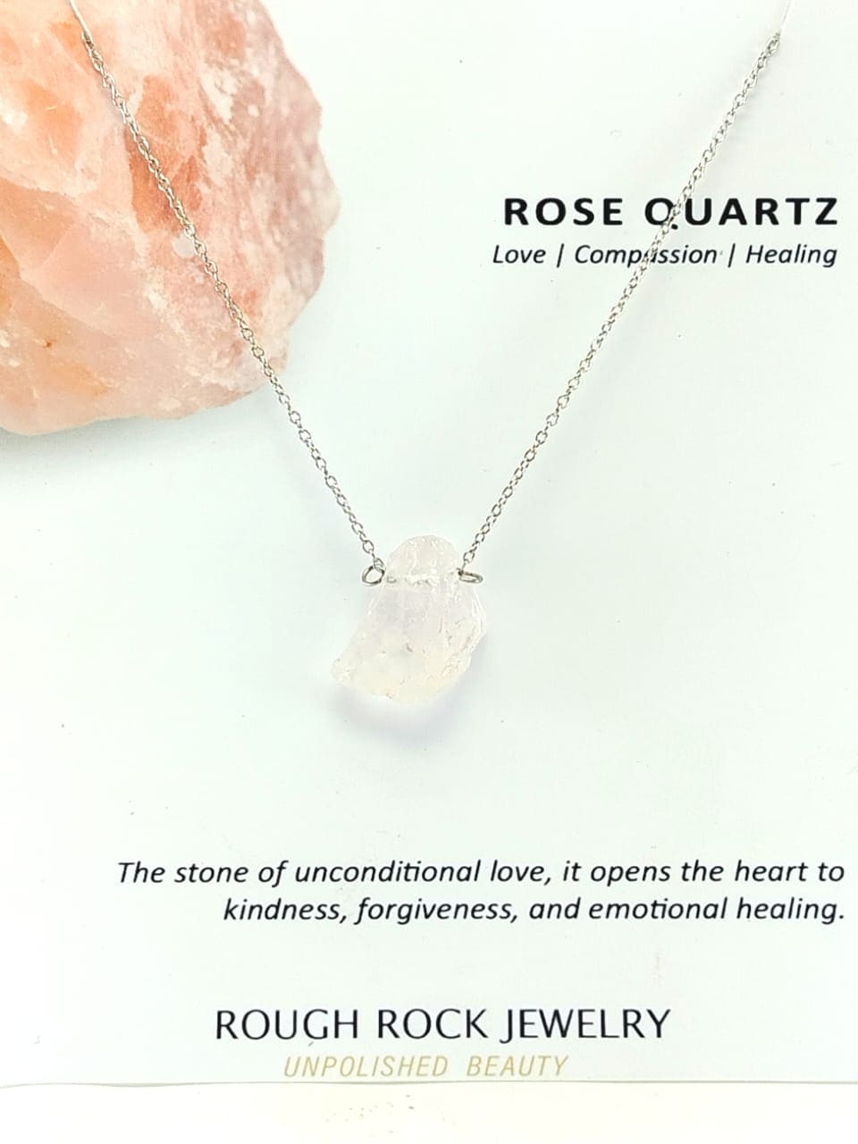 Rose Quartz Pendant Necklace, Stainless Steel
