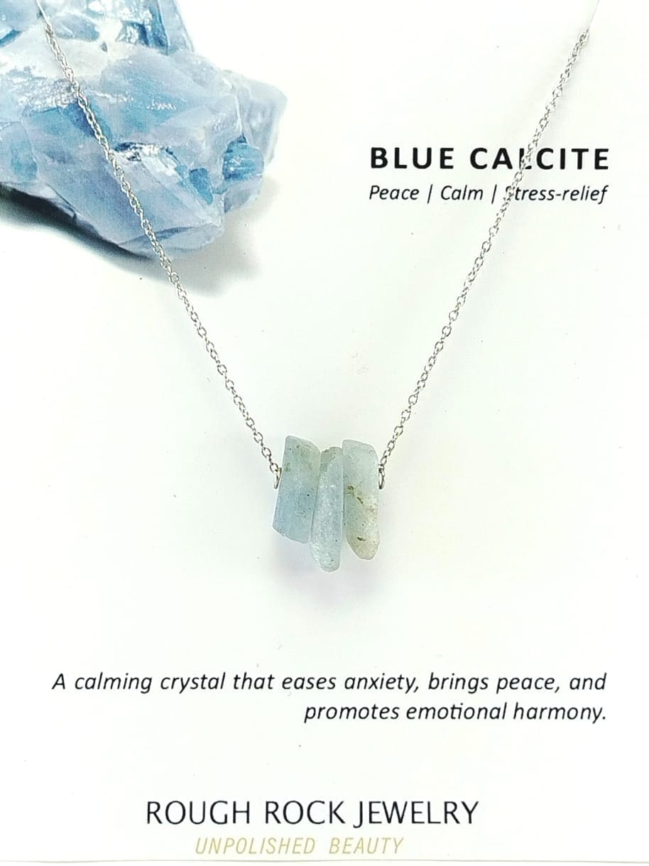 Blue Calcite Pendant Necklace, Stainless Steel