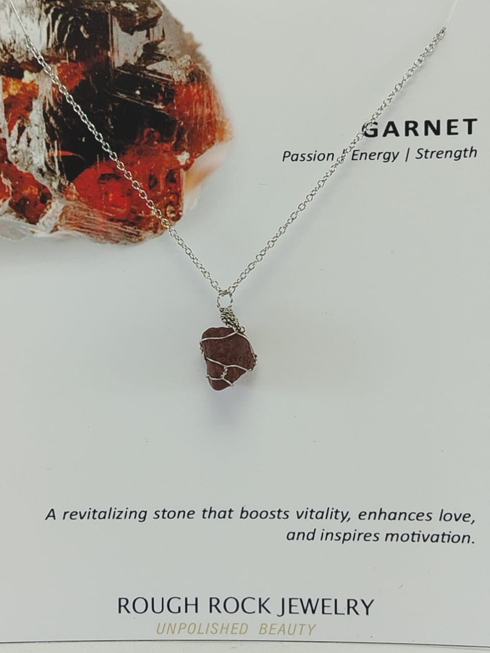 Garnet (Hessonite) Pendant Necklace, Stainless Steel