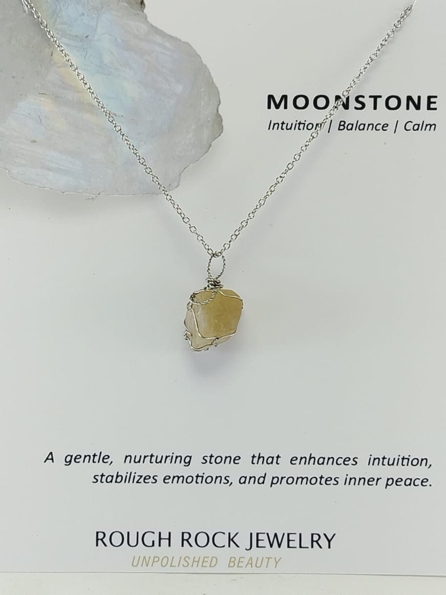 Moonstone Pendant Necklace, Stainless Steel