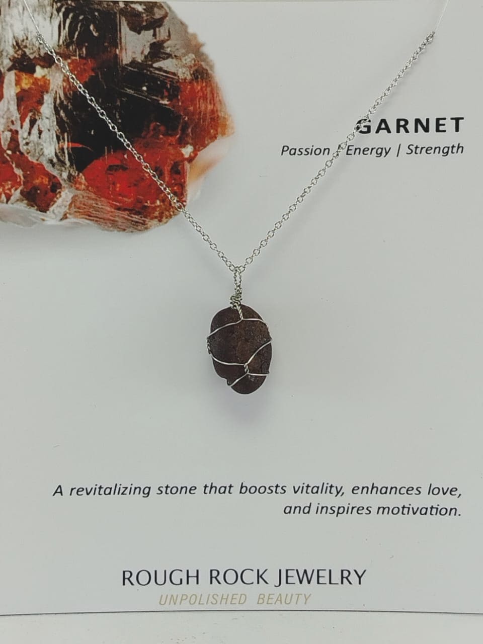 Garnet (Hessonite) Pendant Necklace, Stainless Steel