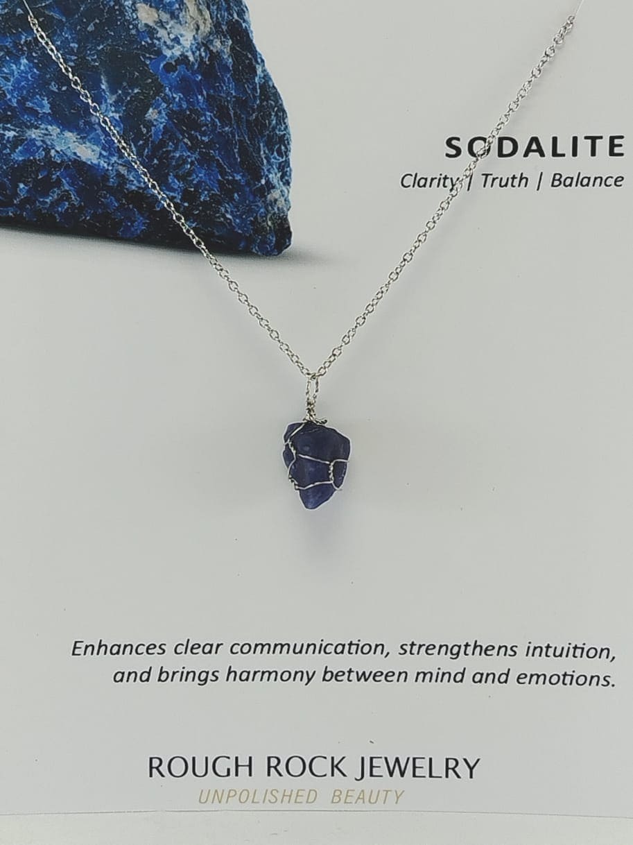 Sodalite Pendant Necklace, Stainless Steel