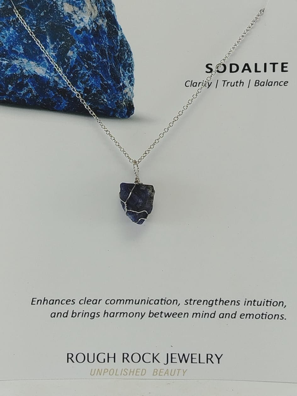 Sodalite Pendant Necklace, Stainless Steel