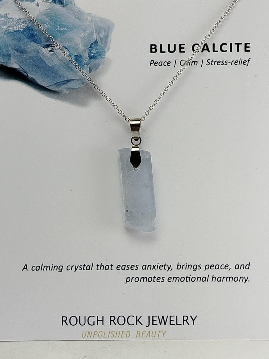 Blue Calcite Pendant Necklace, Stainless Steel