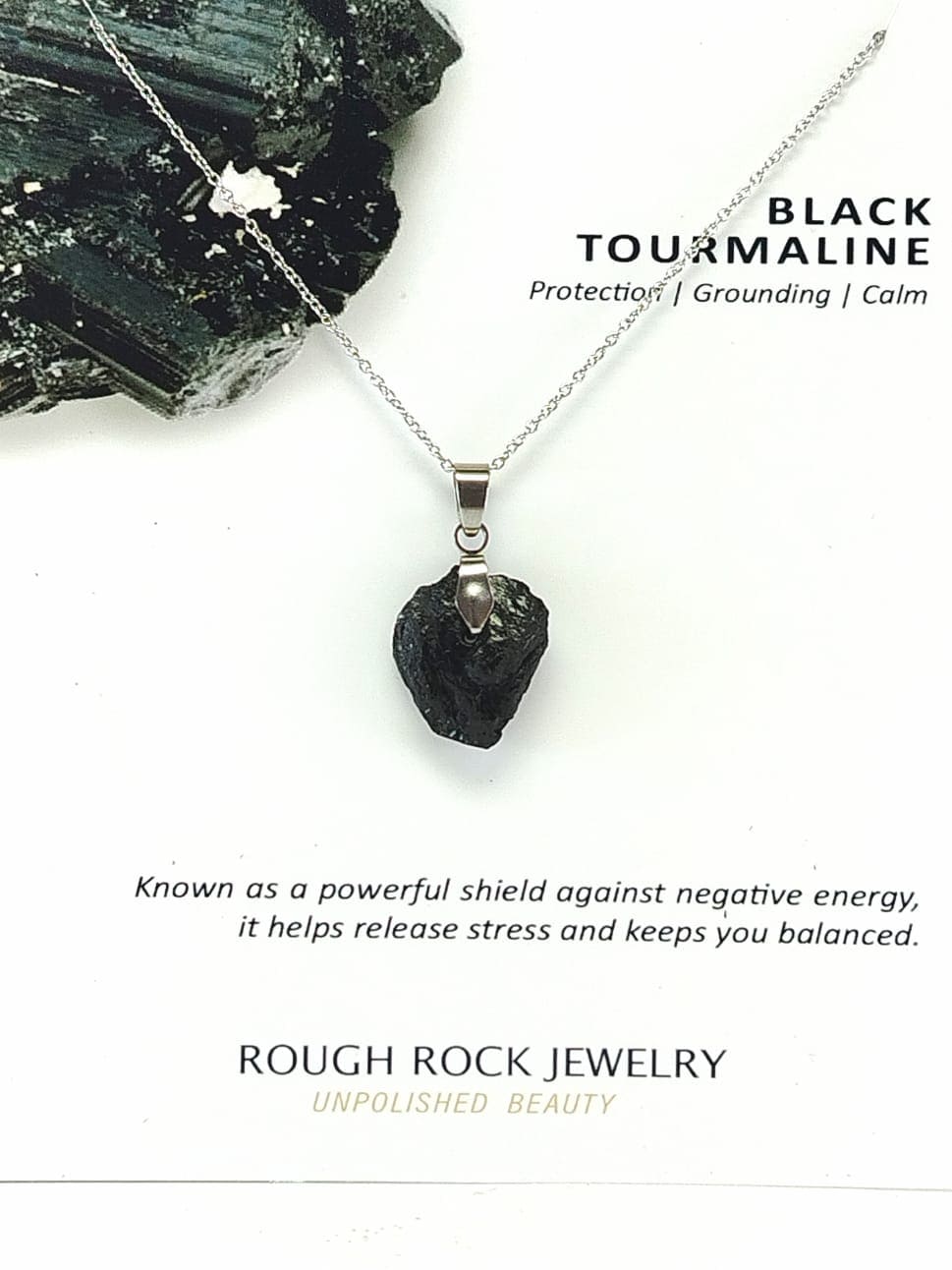 Black Tourmaline Pendant Necklaces, Stainless Steel