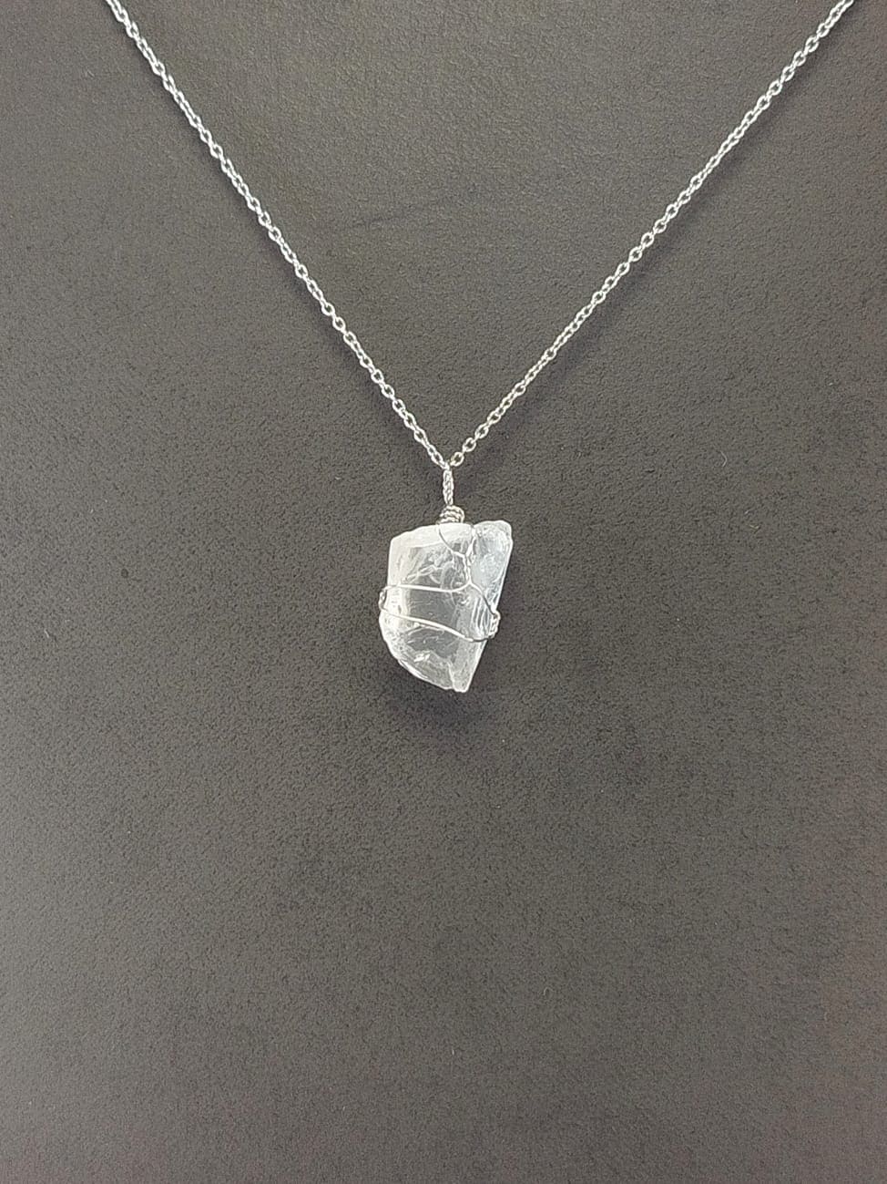 Clear Quartz Pendant Necklace, Stainless Steel