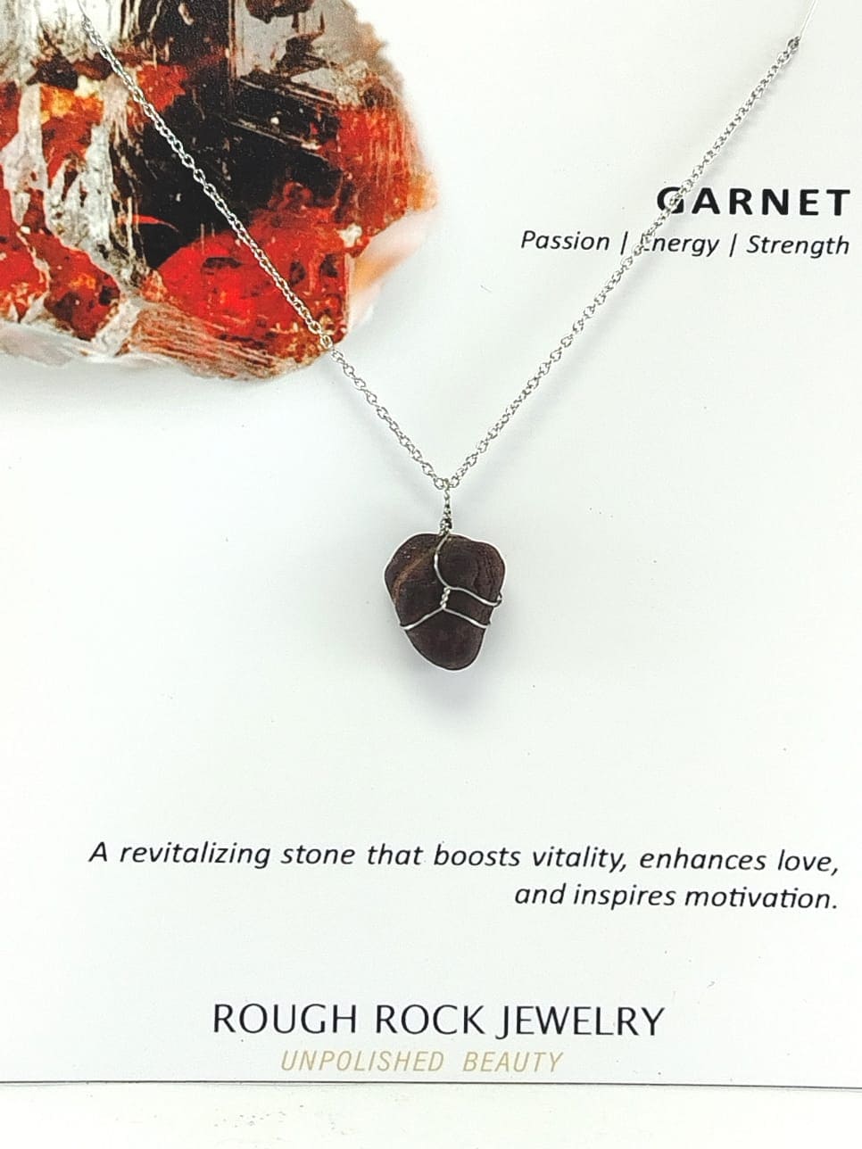 Garnet (Hessonite) Pendant Necklace, Stainless Steel