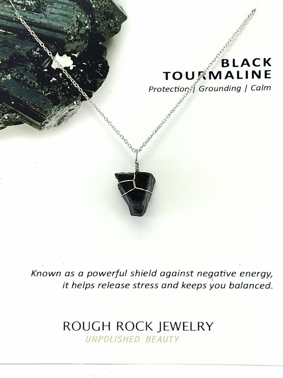 Black Tourmaline Pendant Necklaces, Stainless Steel
