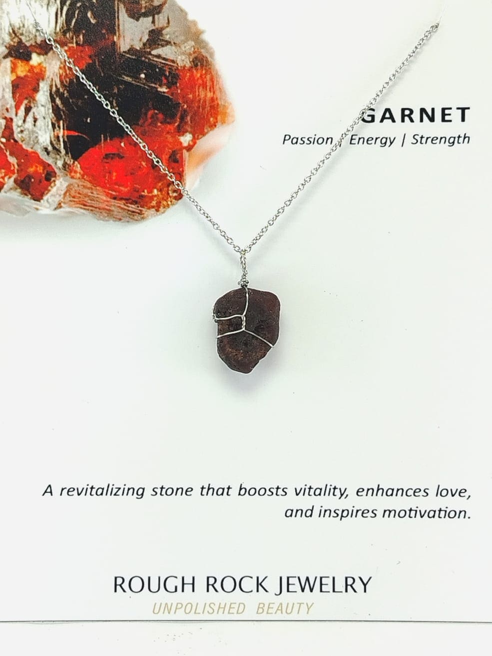 Garnet (Hessonite) Pendant Necklace, Stainless Steel