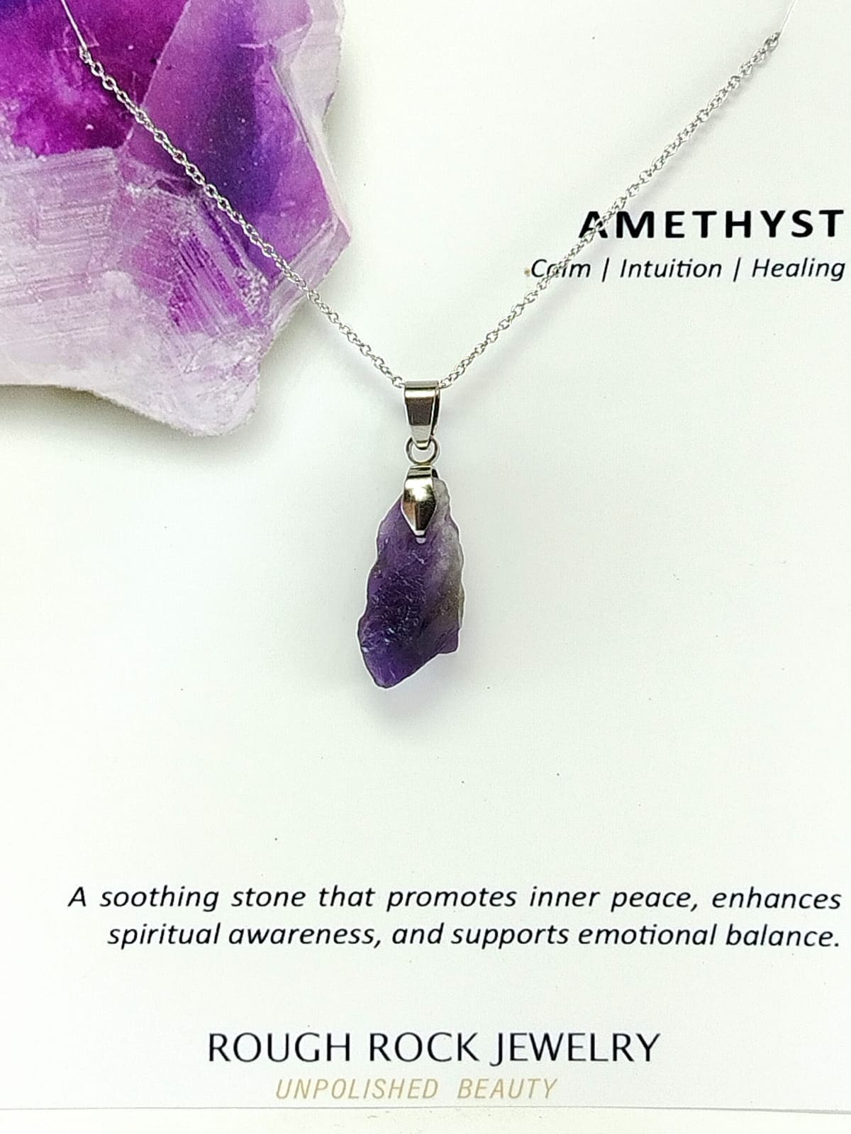 Amethyst Pendant Necklaces, Stainless Steel