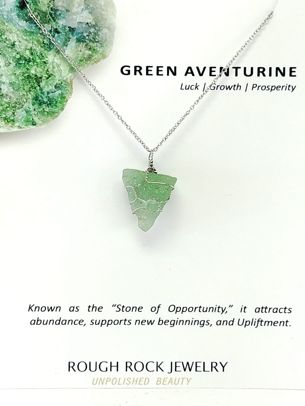 Green Aventurine Pendant Necklace, Stainless Steel