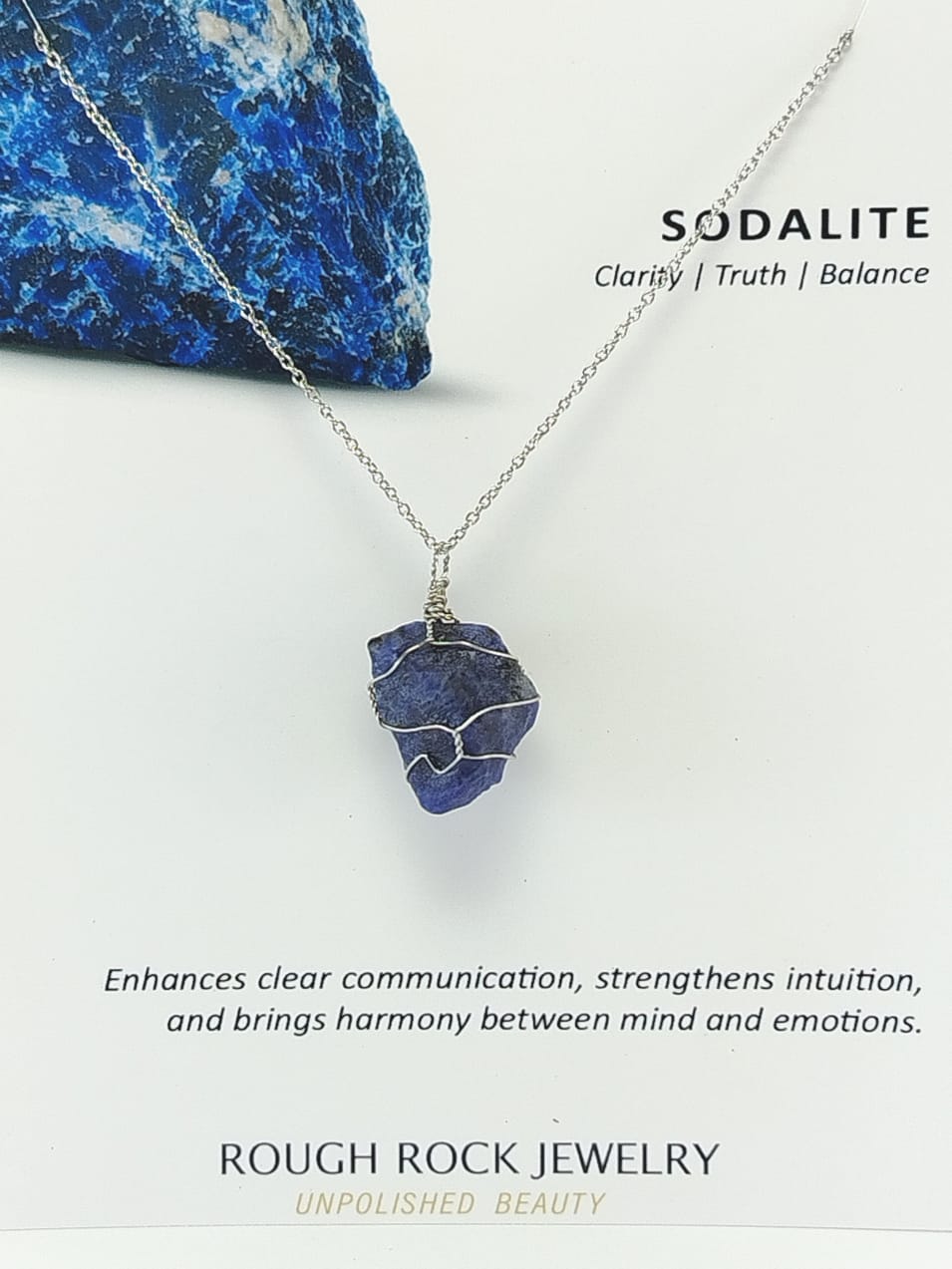 Sodalite Pendant Necklace, Stainless Steel