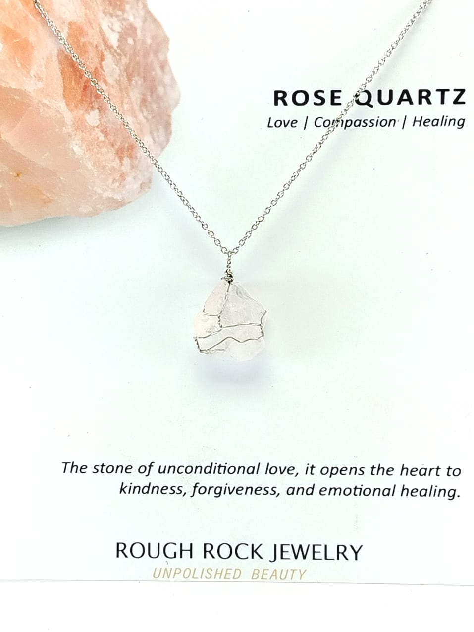 Rose Quartz Pendant Necklace, Stainless Steel