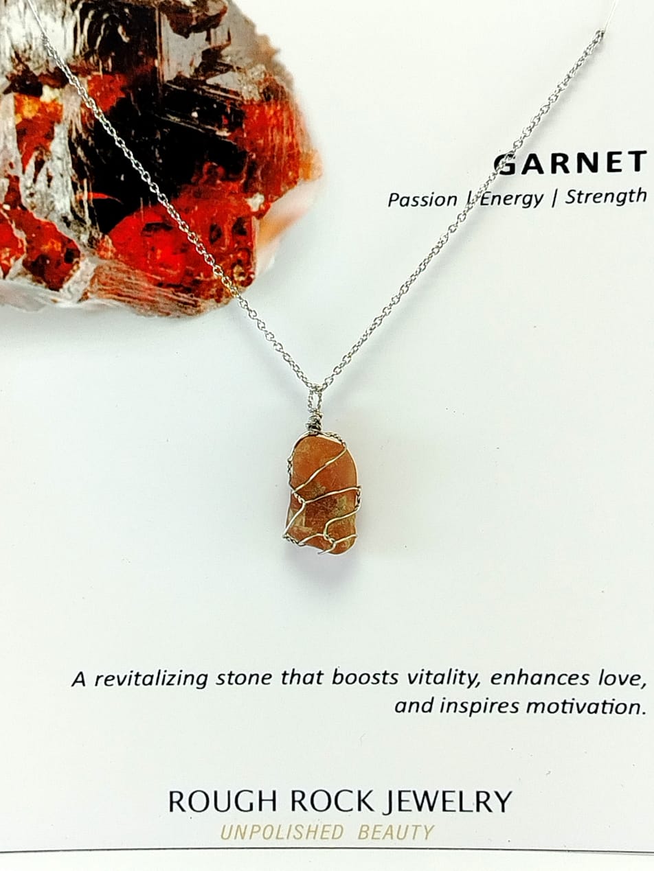 Garnet (Hessonite) Pendant Necklace, Stainless Steel