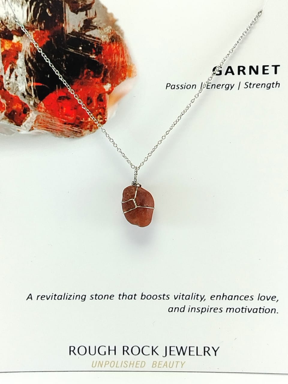Garnet (Hessonite) Pendant Necklace, Stainless Steel