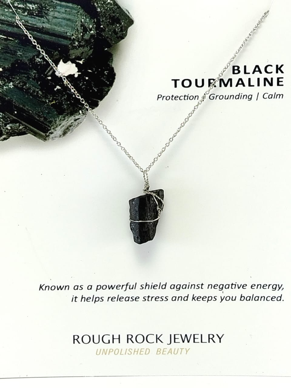 Black Tourmaline Pendant Necklaces, Stainless Steel