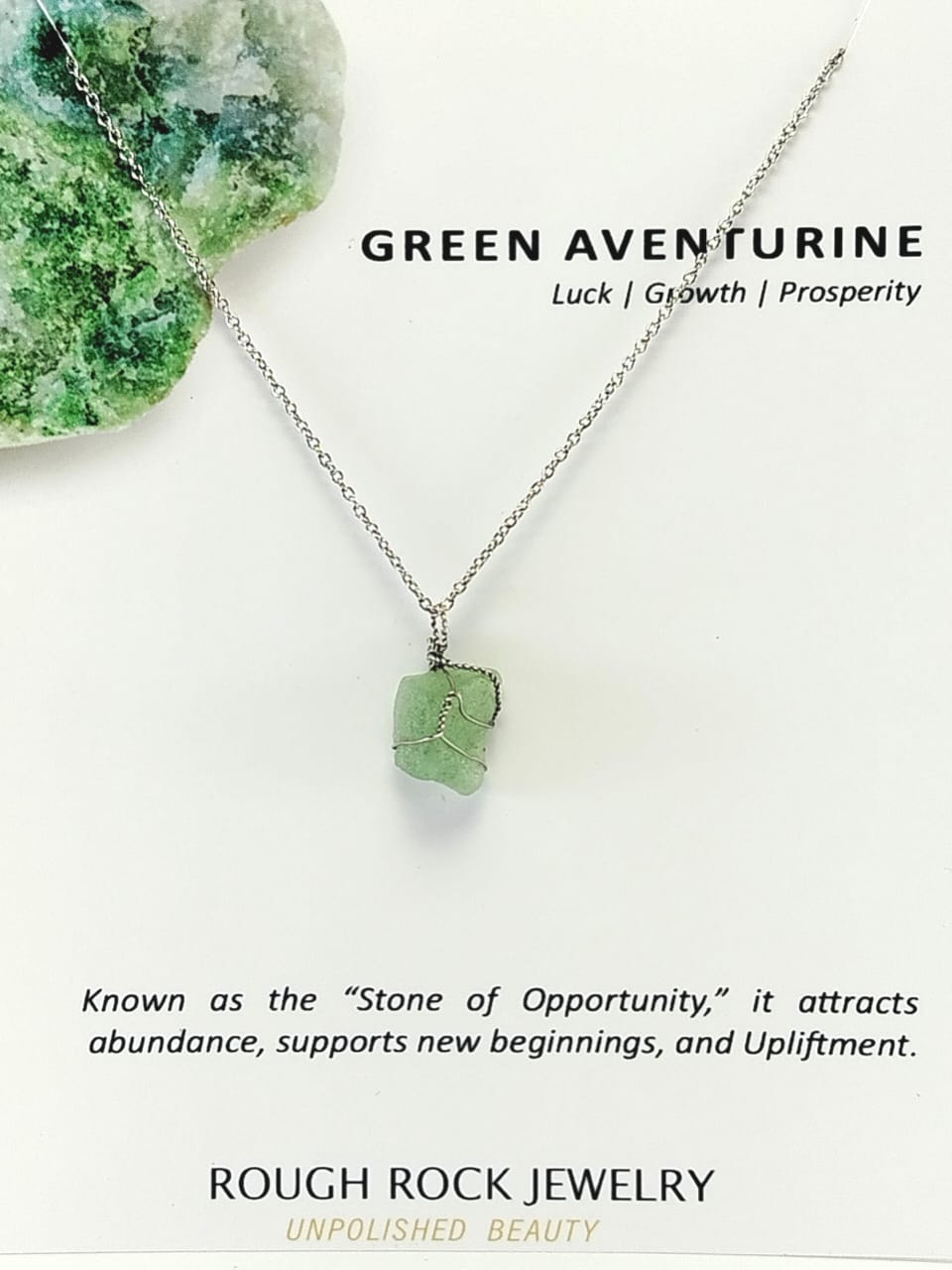 Green Aventurine Pendant Necklace, Stainless Steel
